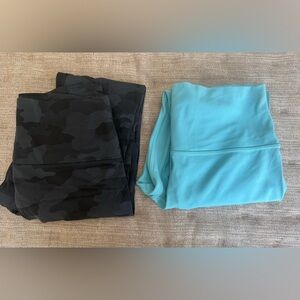 Women’s Lululemon Leggings Size 10- two pairs teal and black camo